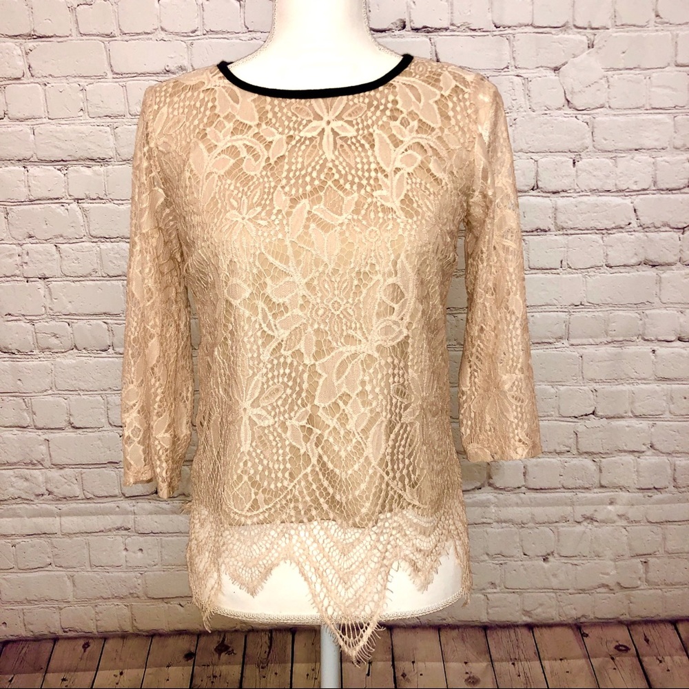 Crochet Lace Top with Trim and Tie Neck, sz Small